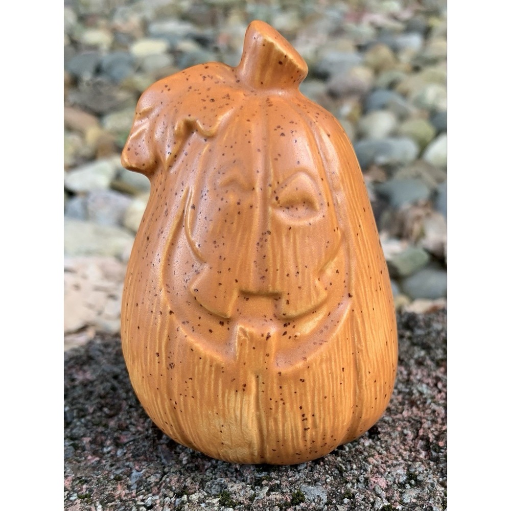 Vintage Handpainted‎ Halloween Ceramic Figurine Cutesy Pumpkin 3.5"